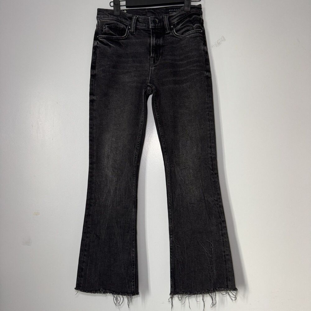 Women’s AllSaints Zoe Jeans Black Flared Slim Fit Distressed 100% Cotton Sz 26